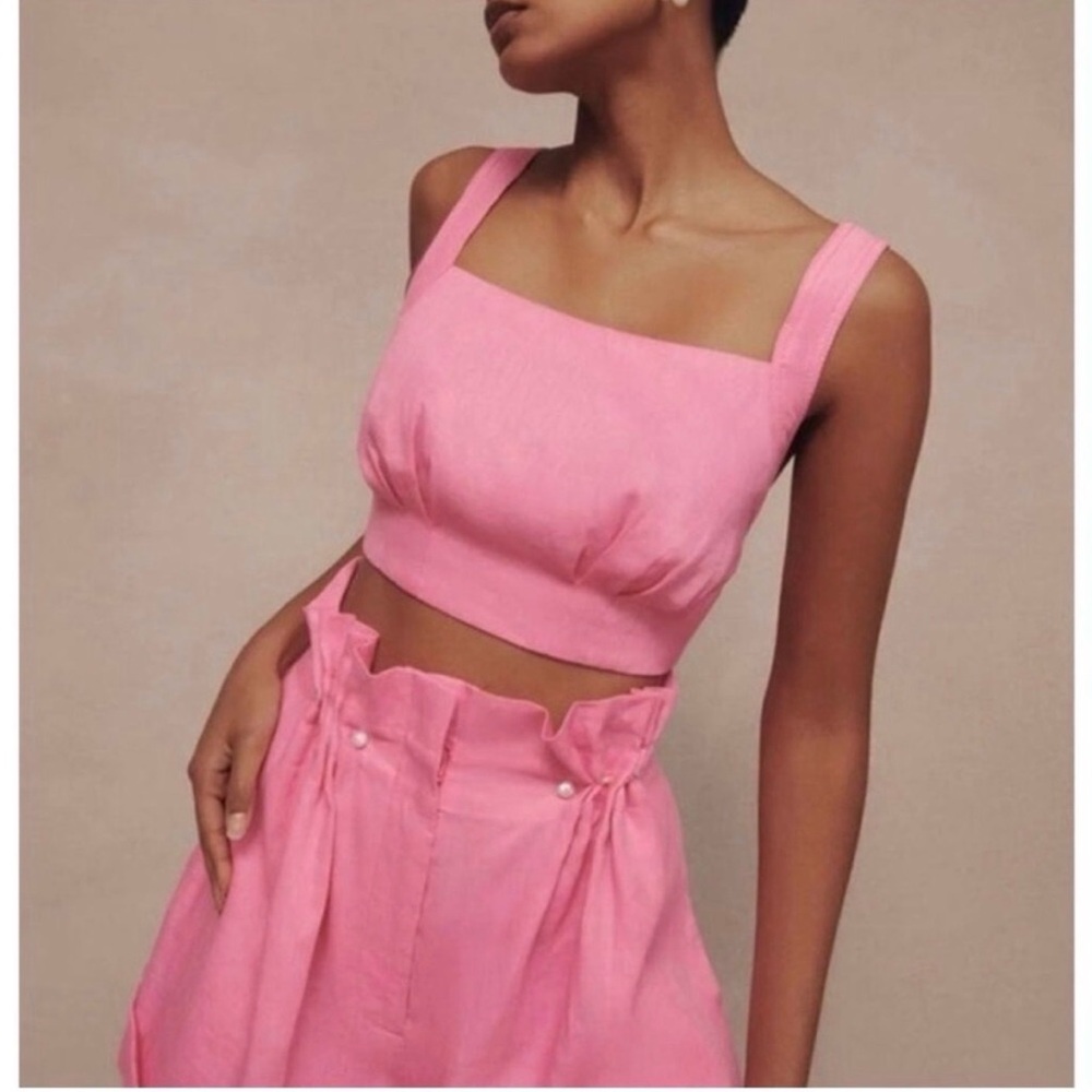 Aje Pink Tie Back Crop Blouse